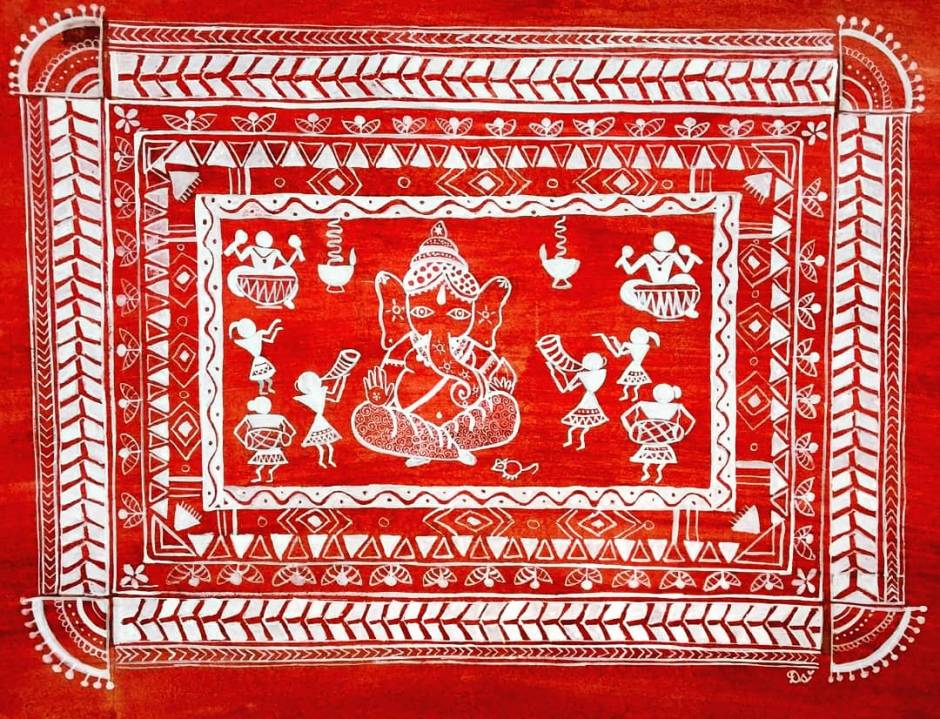 Sree Ganesh Pooja Warli Art 24 X 24 Lupon Gov Ph