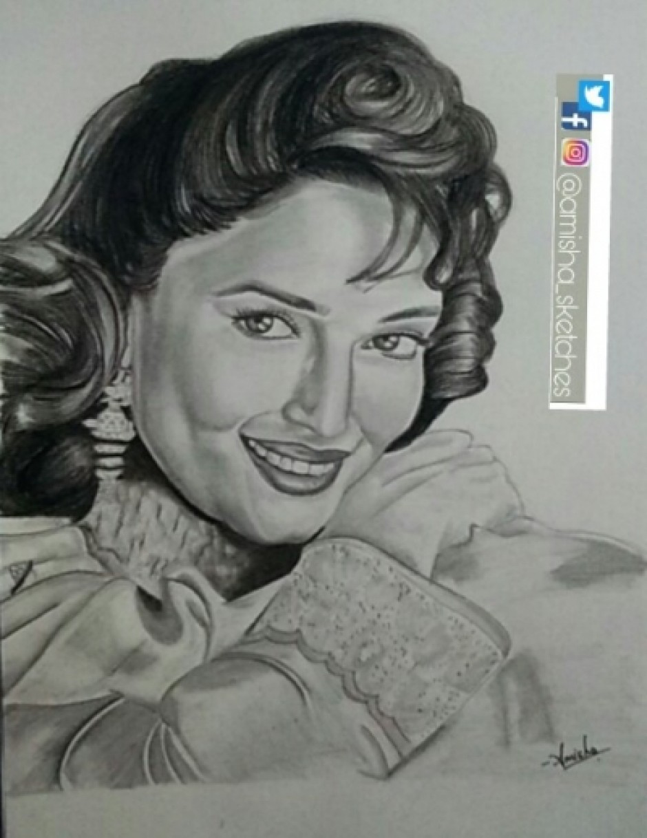 Digital Painting Of Actress Madhuri Dixit | DesiPainters.com