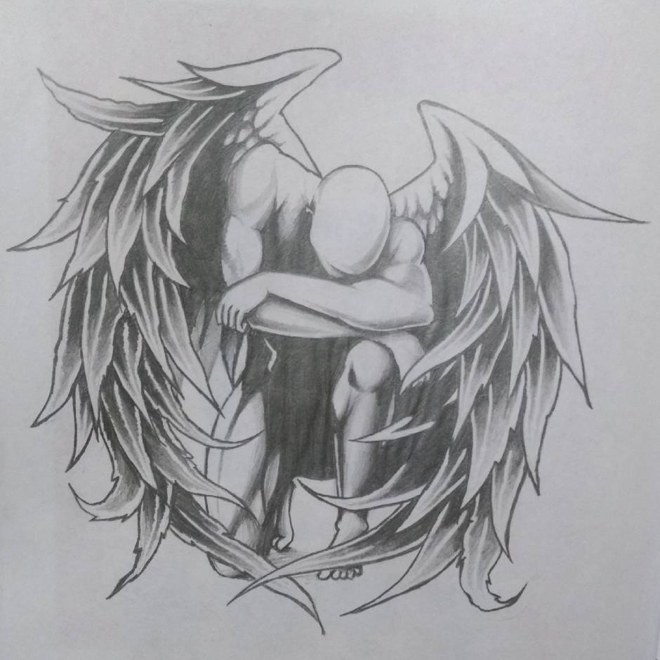 Pencil Sketch Fallen Angel