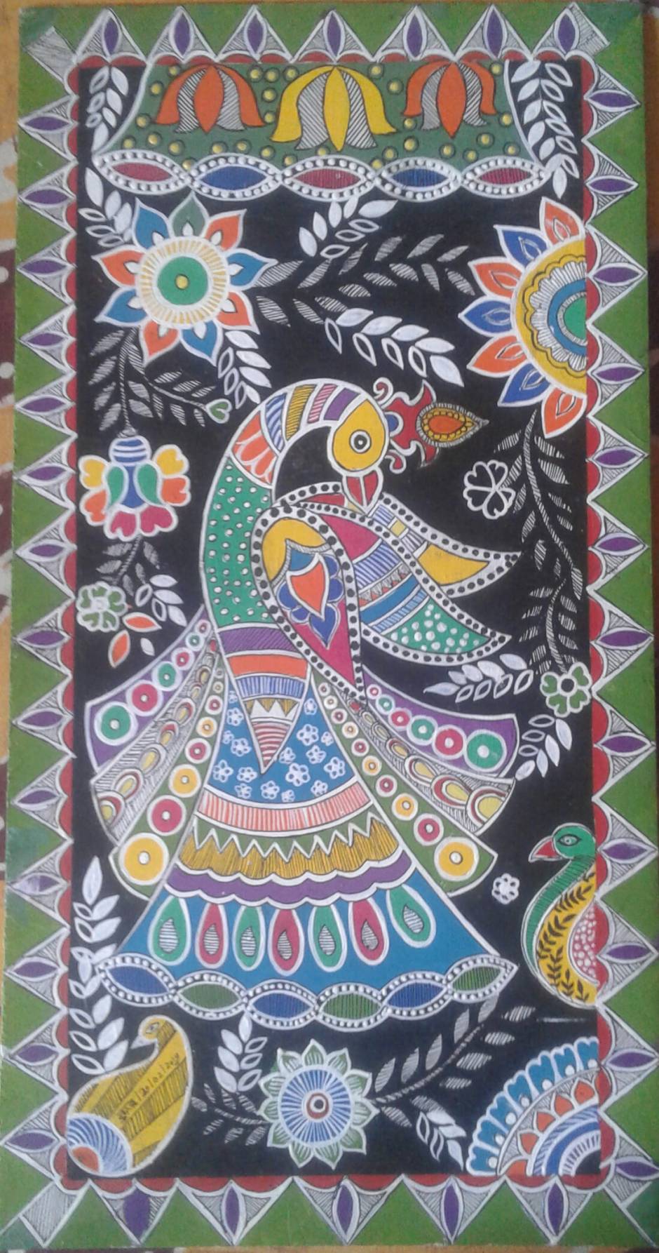 Madhubani painting of peacock.