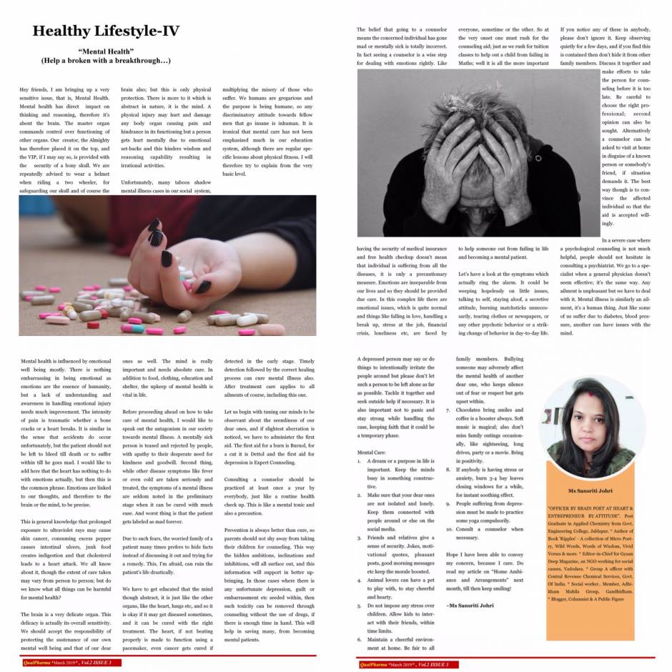 Mental Health Awareness My Article Published In Qualpharma 