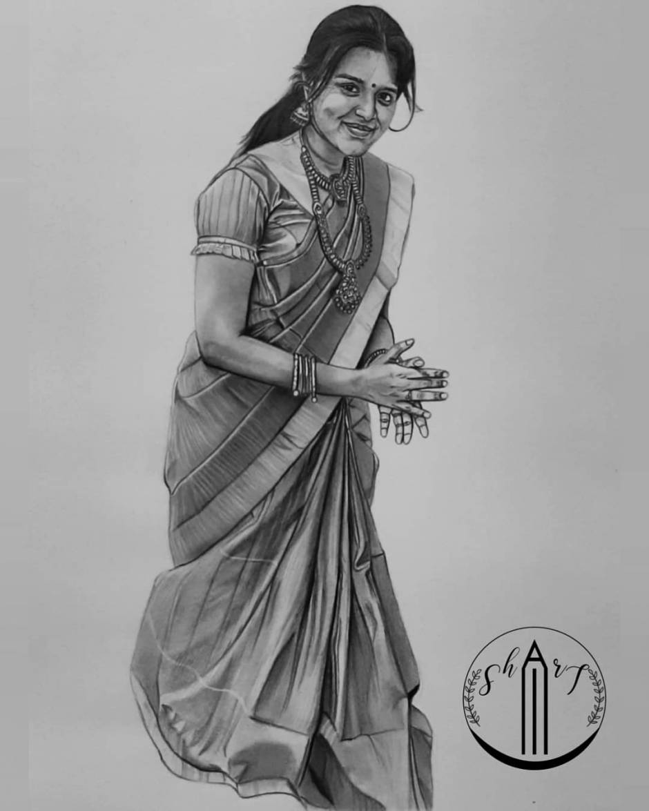Pencil sketch of a South Indian girl