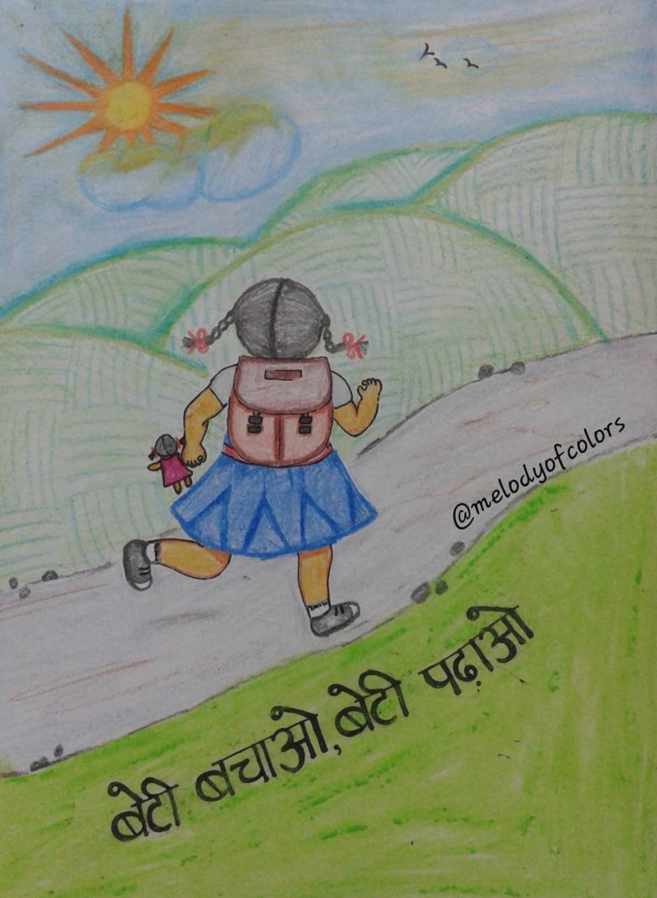 कडस वहडओ How to draw save girl child easy drawing  beti bachao  beti padhao easy drawing  step by step video cartoon drawings for kids   ShareChat  Funny Romantic Videos Shayari Quotes