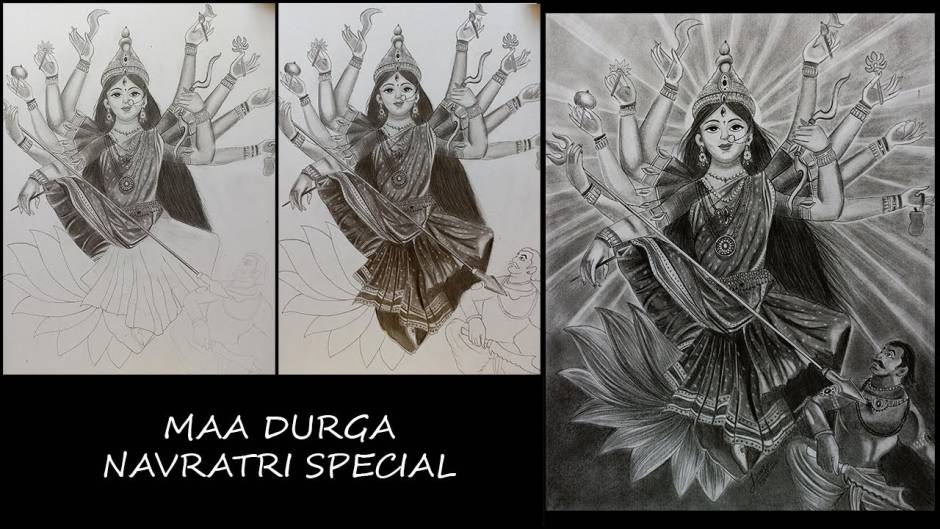Beautiful Hindu Goddess Rendering Kushmanda Devi Navaratri Day Pastel  Drawing Stock Illustration by ©jeshta #257946788