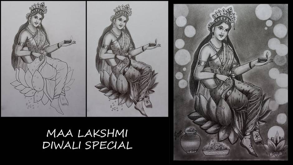 how to draw maa laxmi for laxmi puja special,laxmi thakur drawing,maa laxmi  ki easy line drawing - YouTube