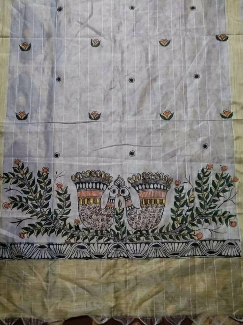 Doli with Kanhar Madhubani Hand Painted Silk Saree - Peepal Clothing