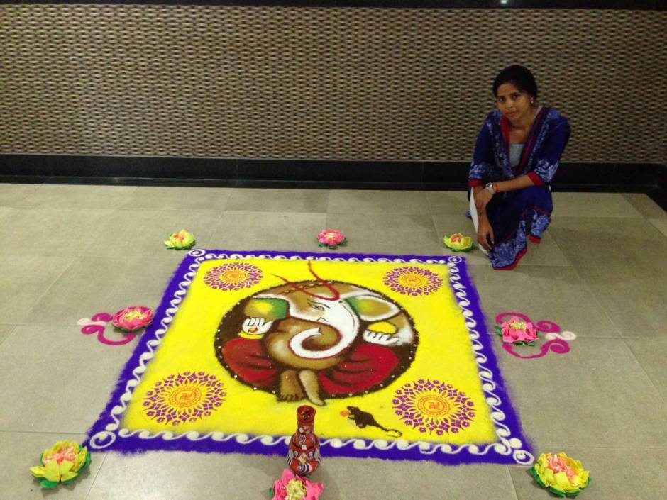 Rangoli making with sand