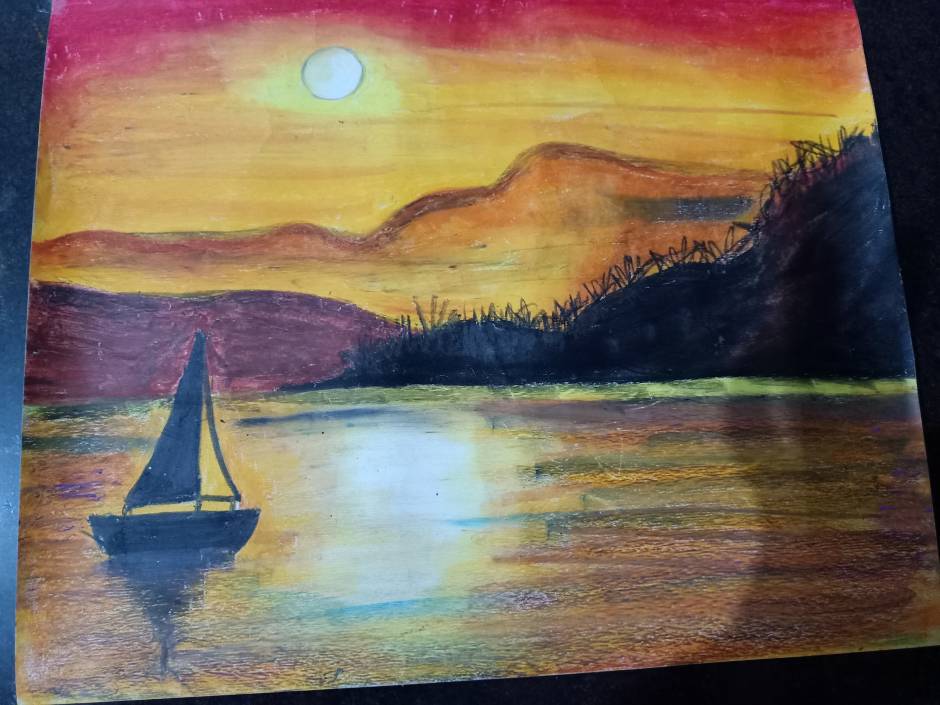 Natural sunset drawing with using Oil pastel🌄 | Oil pastel, Oil pastel  art, Oil pastel drawings