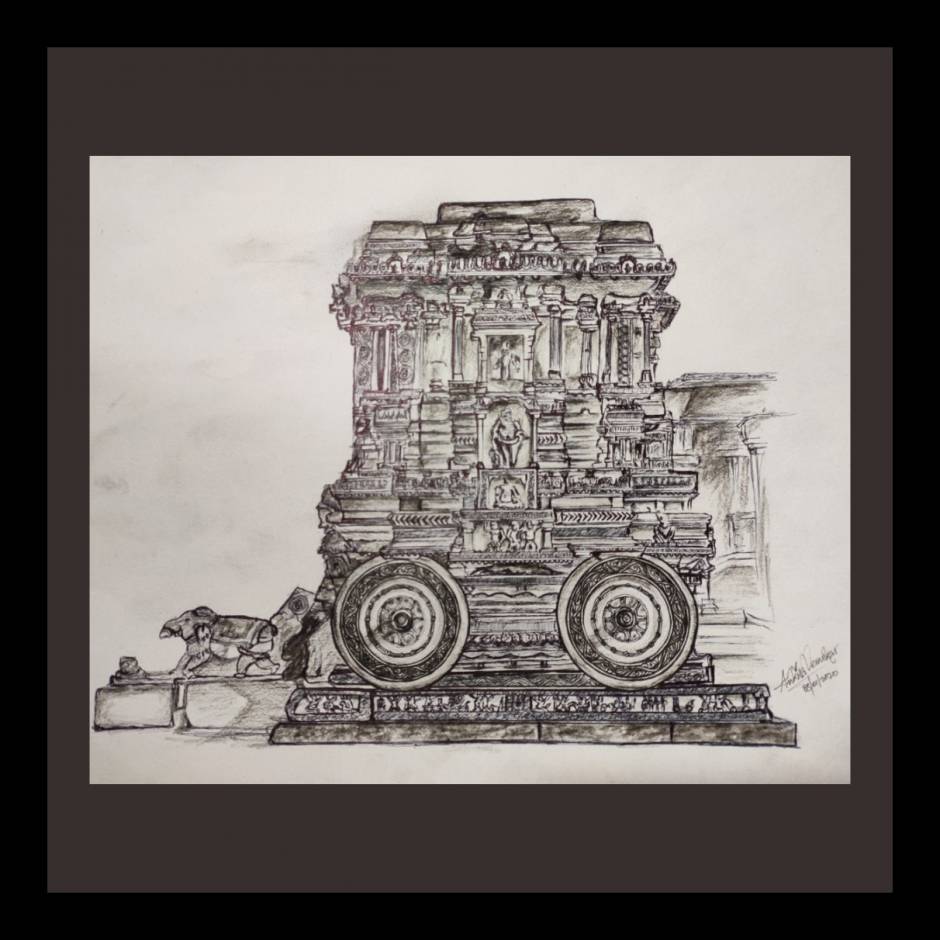 Rock Chariot in Vitalla Temple Hampi  Mixed Penicl on Paper  11 x 16 inch   crafttatvacom