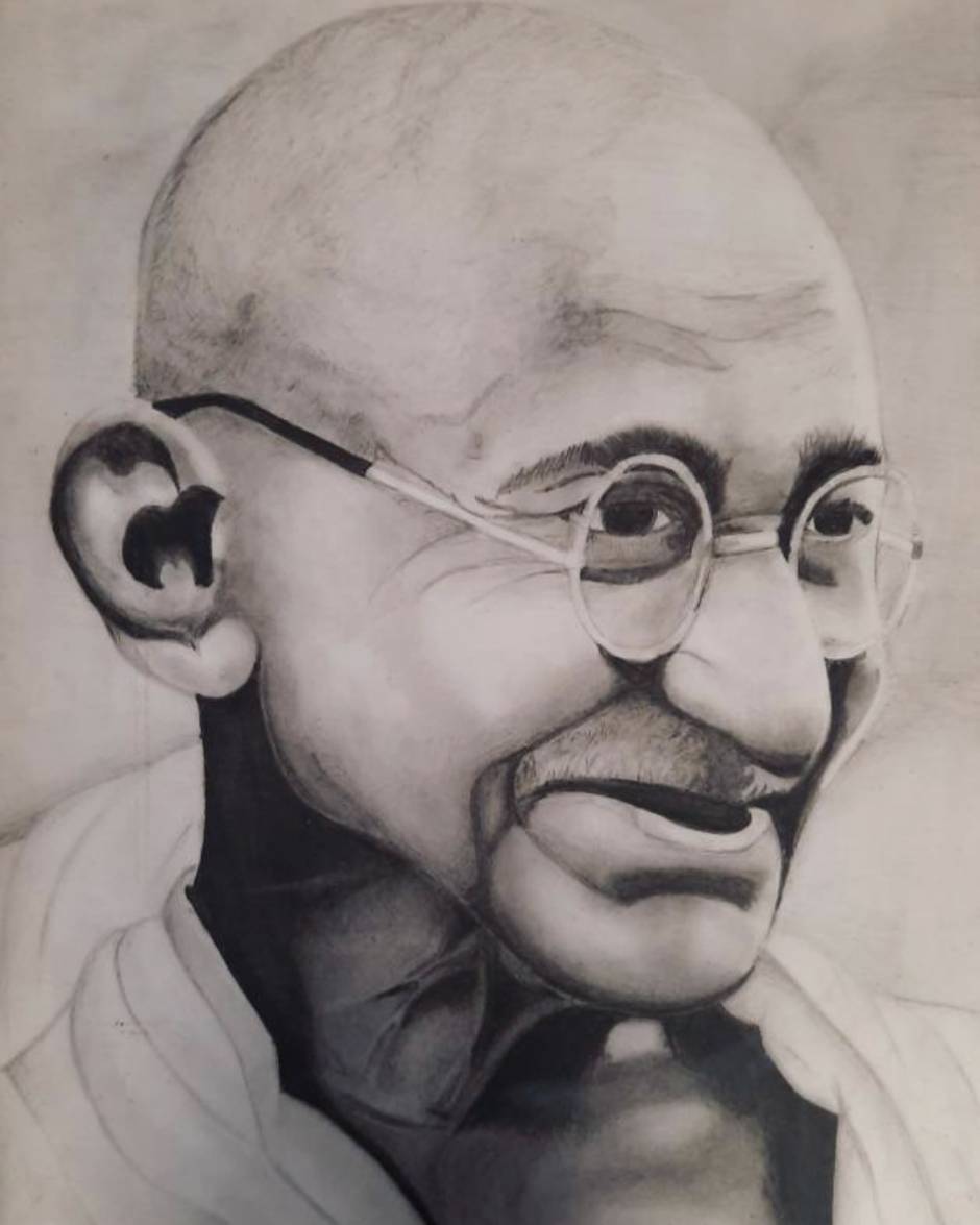 Without Frame Gandhiji pencil sketch Size A4