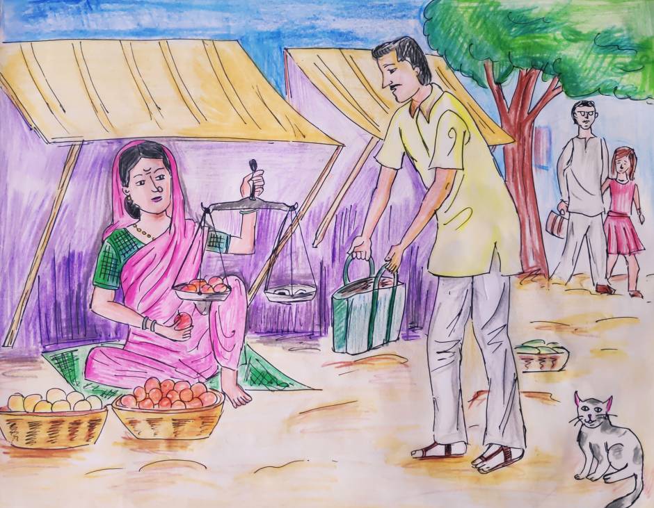 Buy Rajasthan Print, Indian Fruit and Vegetable Market Stall, From My  Original Watercolour Sketch. Online in India - Etsy