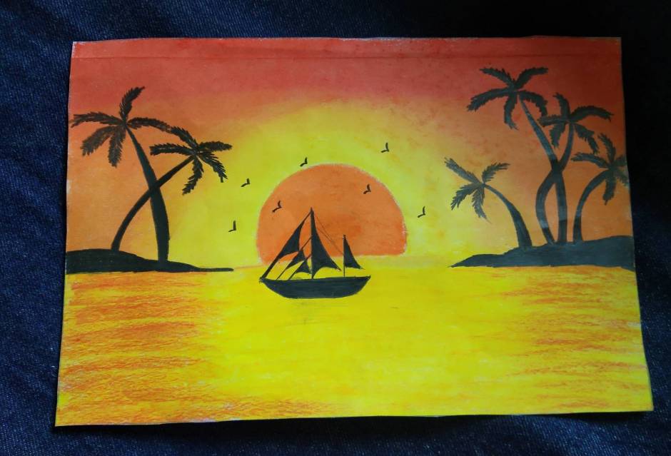 Beautiful sunset landscape drawing using oil pastels | sunset, landscape, oil  pastel, drawing, tutorial | Easy sunset drawing tutorial using oil pastels  | By Morning Drizzle | Rainstorm of righteousness is do