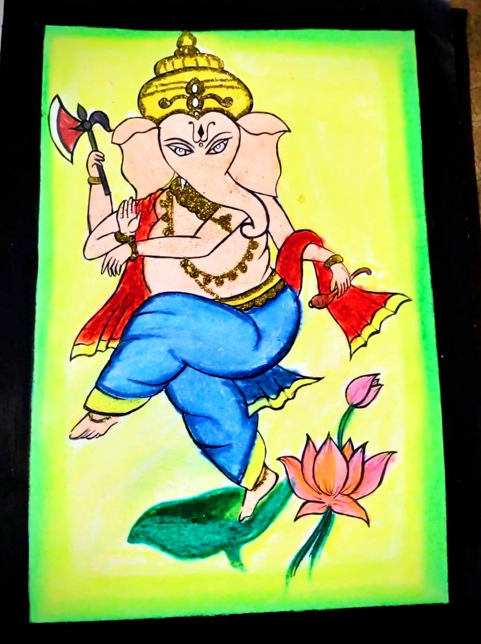 Lord Ganesha drawing with oil pastel