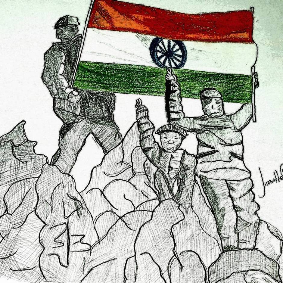 Kargil Vijay Diwas pencil drawing – India NCC