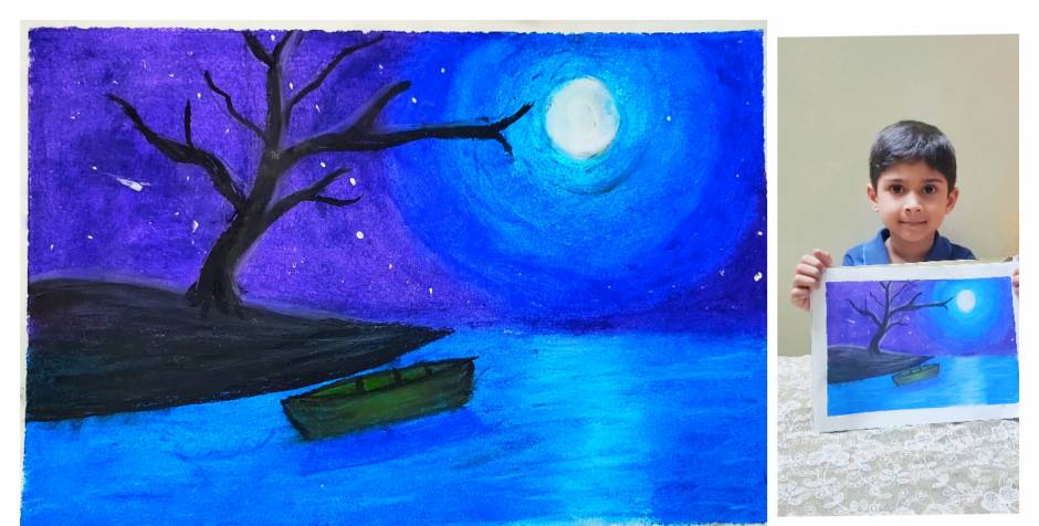 Moonlight oil pastel Painting.