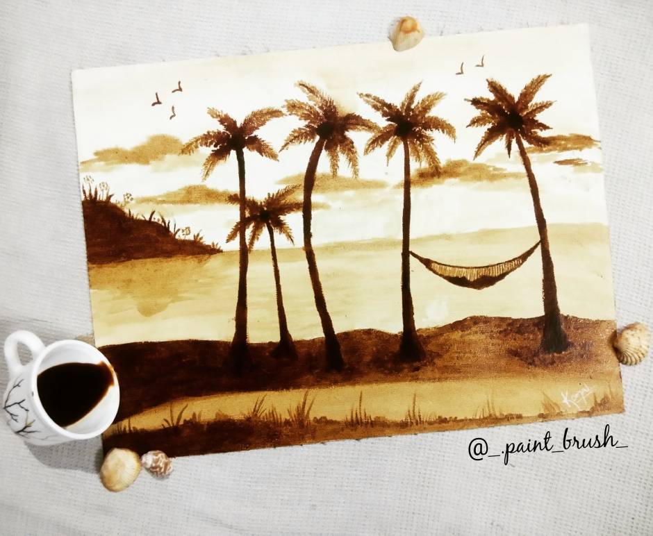 beach coffee painting