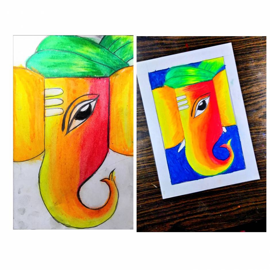 Ganesh Drawing With Oil Pastel
