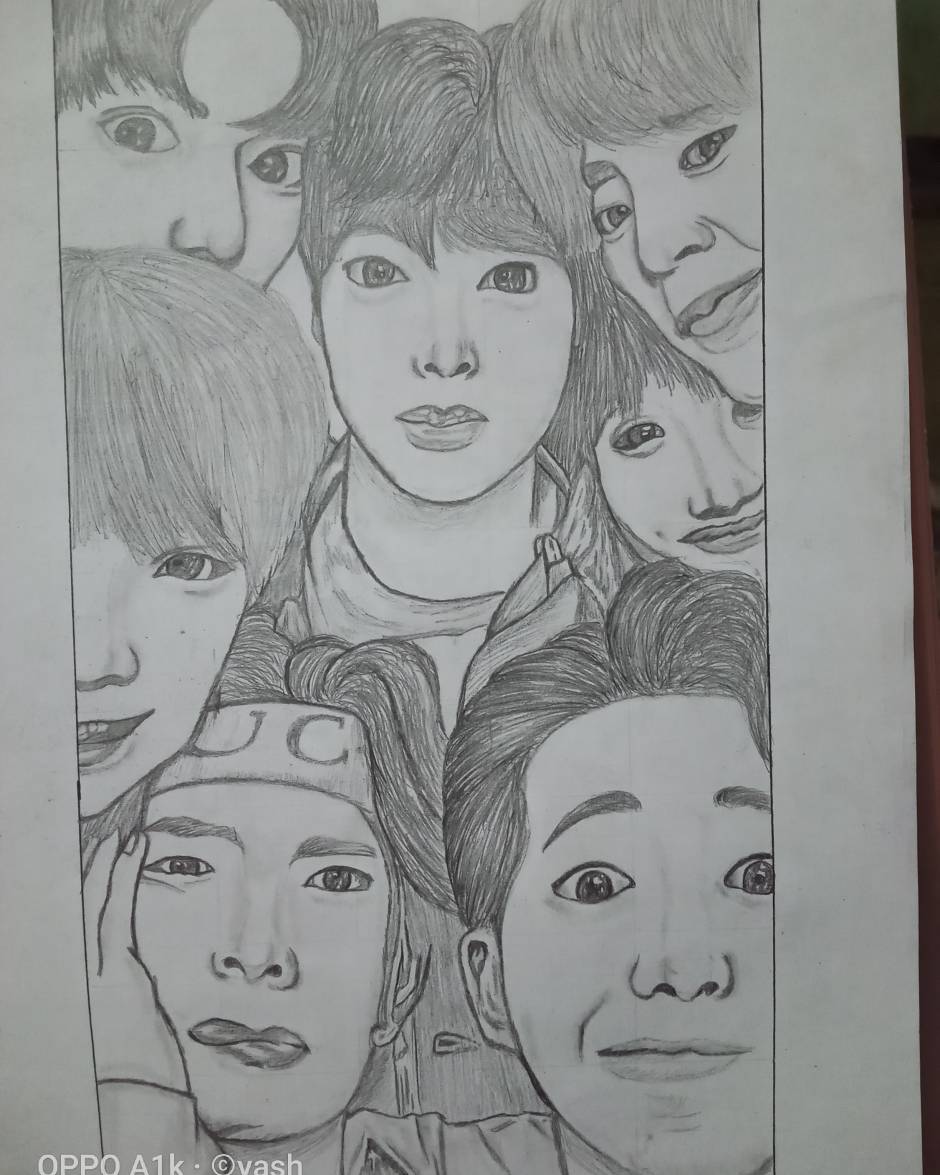 BTS IN ONE PICTURE - PENCIL DRAWING | ARMY's Amino