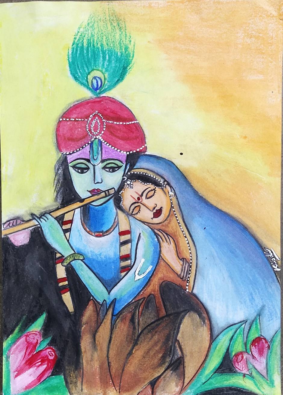 drawing lord Krishna painting using acrylic paint colors🎨🖌️🌈# Images •  akhimadhavi (@akhimadhavi24) on ShareChat