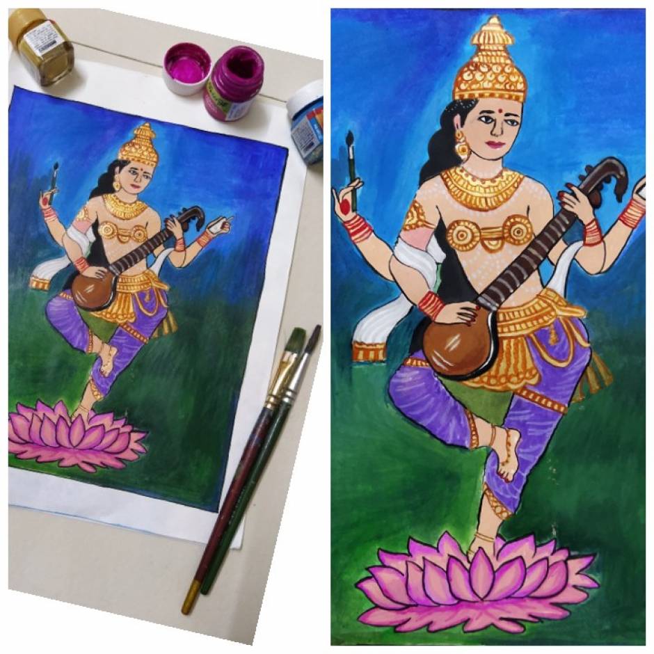 Saraswati Devi colourpencil drawing/maa saraswati drawing - YouTube