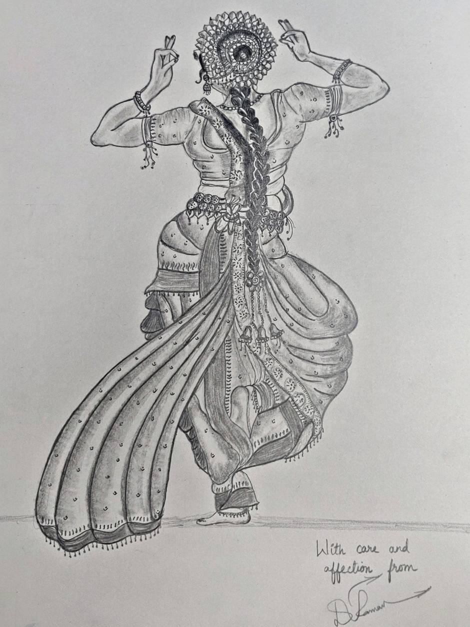 Painting illustration drawing black and white monochrome of lady doing  Bharatnatyam Indian classical dance India Stock Photo - Alamy