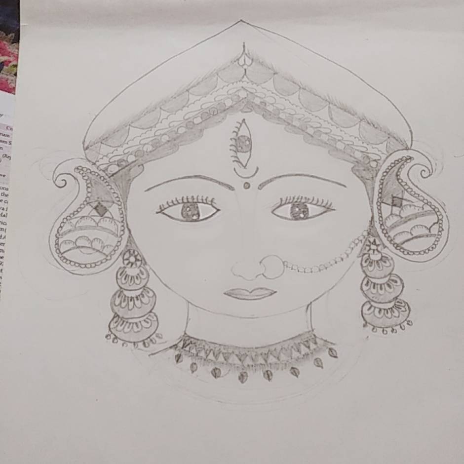 Maa Durga Drawing with Intricate Patterns