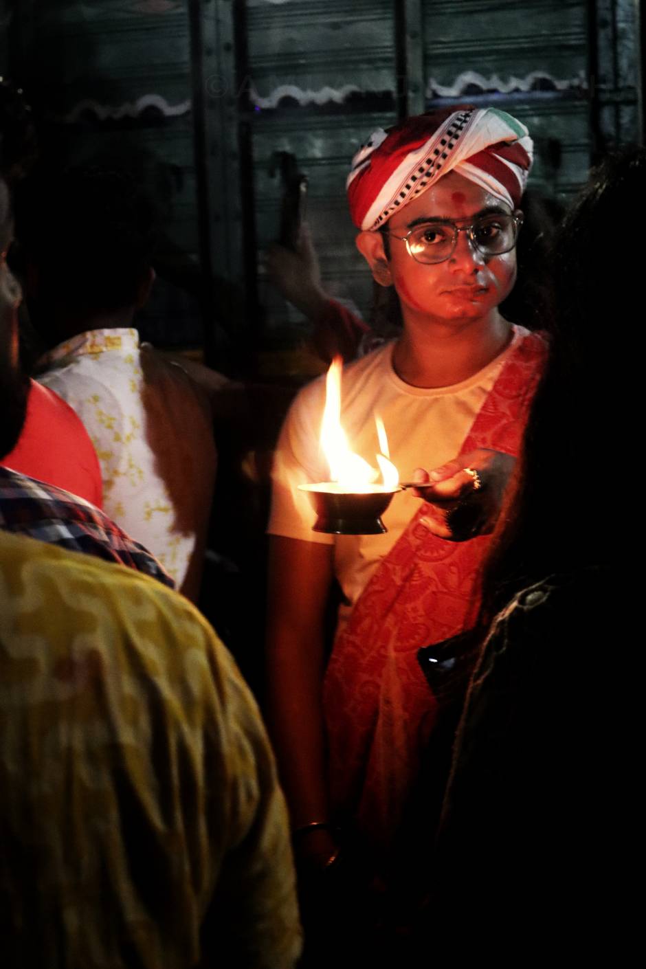 Hindu Saint with Holy Fire after the aarti of God