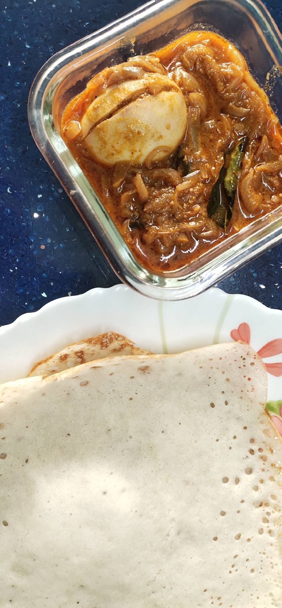 Fluffy appam and egg curry in Kerala style