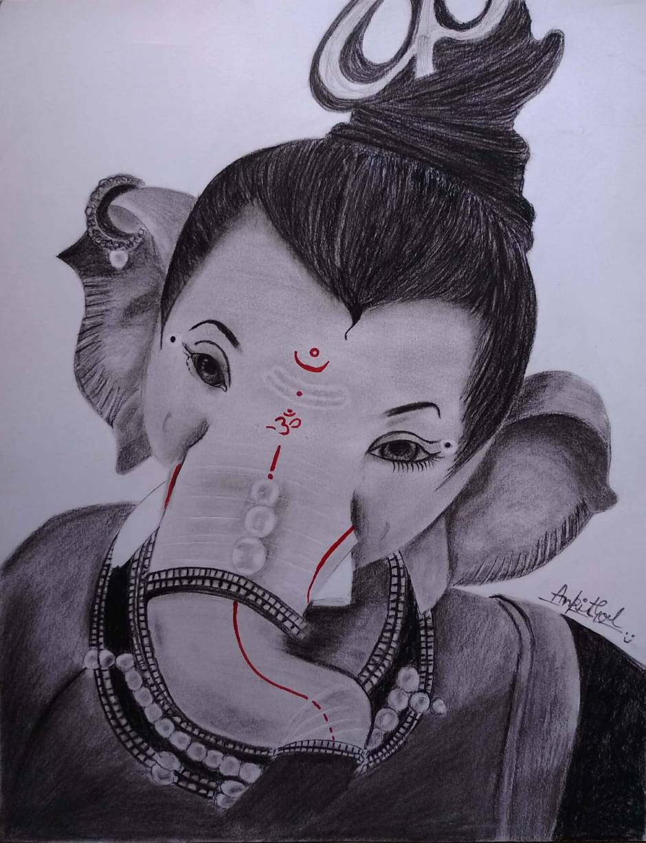 Banner Transparent Stock Close Up View Of - Lord Ganesha Pencil Sketch -  460x490 PNG Download - PNGkit