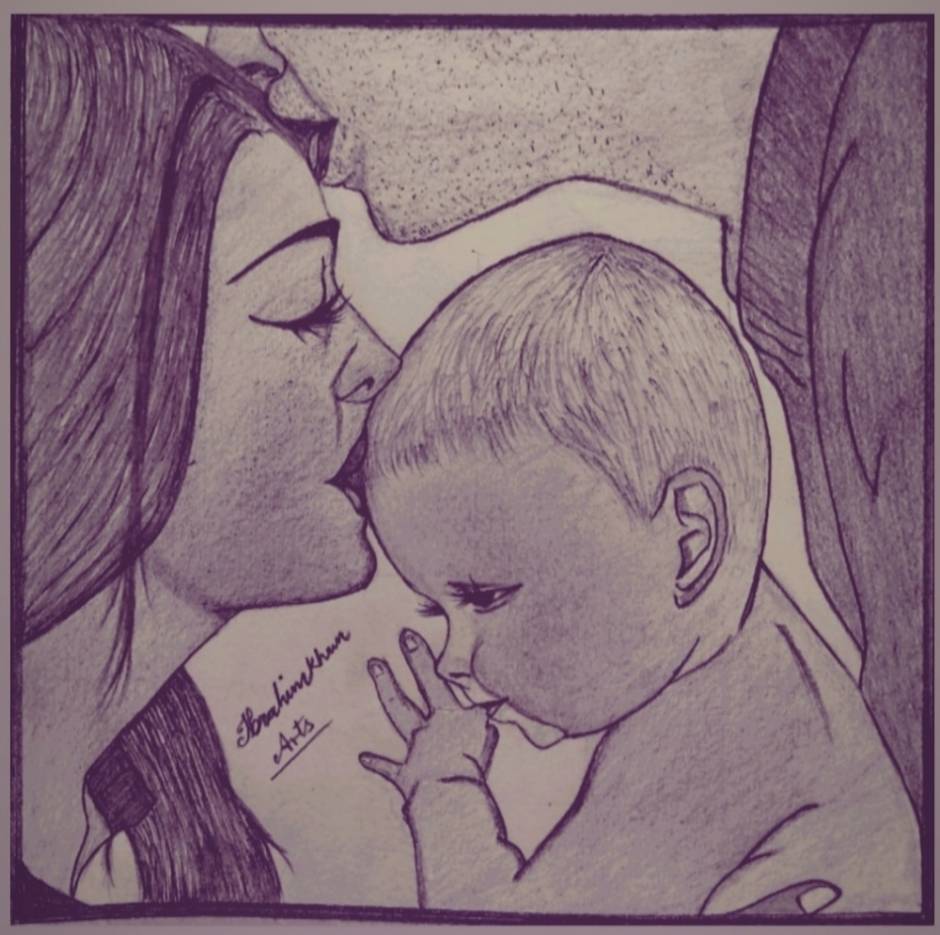Mother  Son  Mothers Day Drawing  PRB ARTS