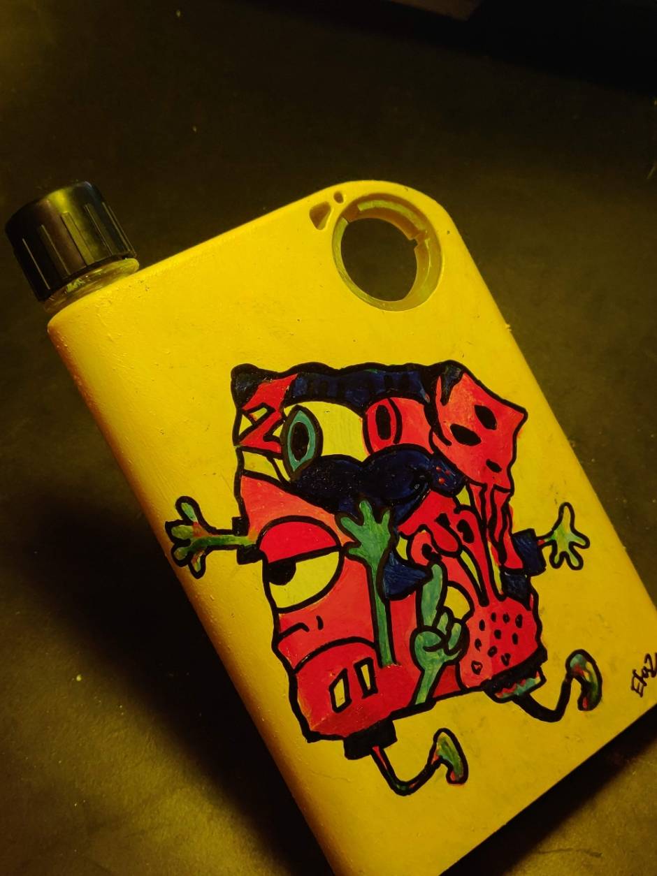 Spongebob doodle in water flask