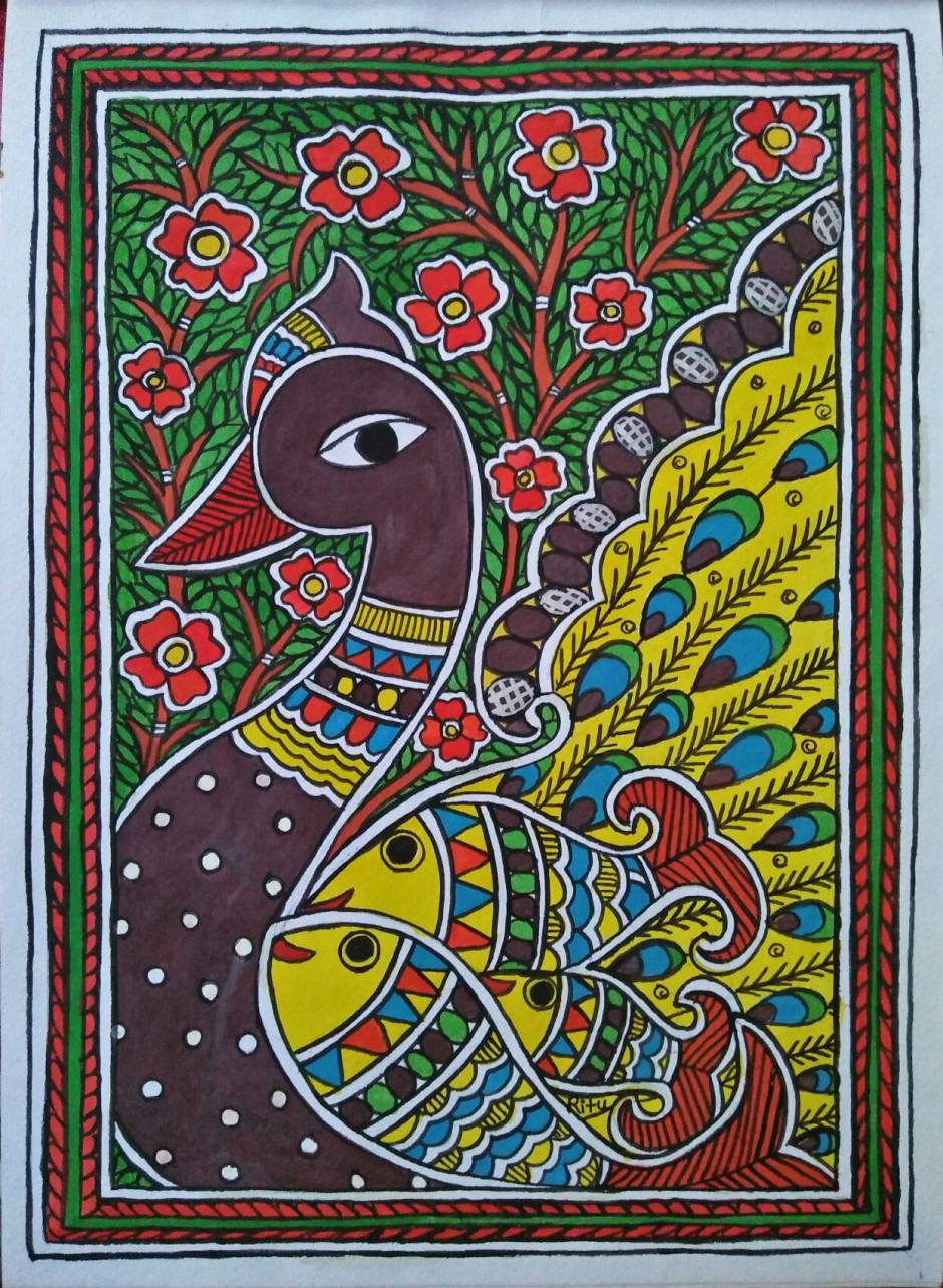 peacock madhubani painting