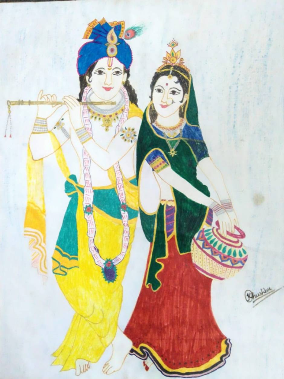 Radha krishna painting by khushbu