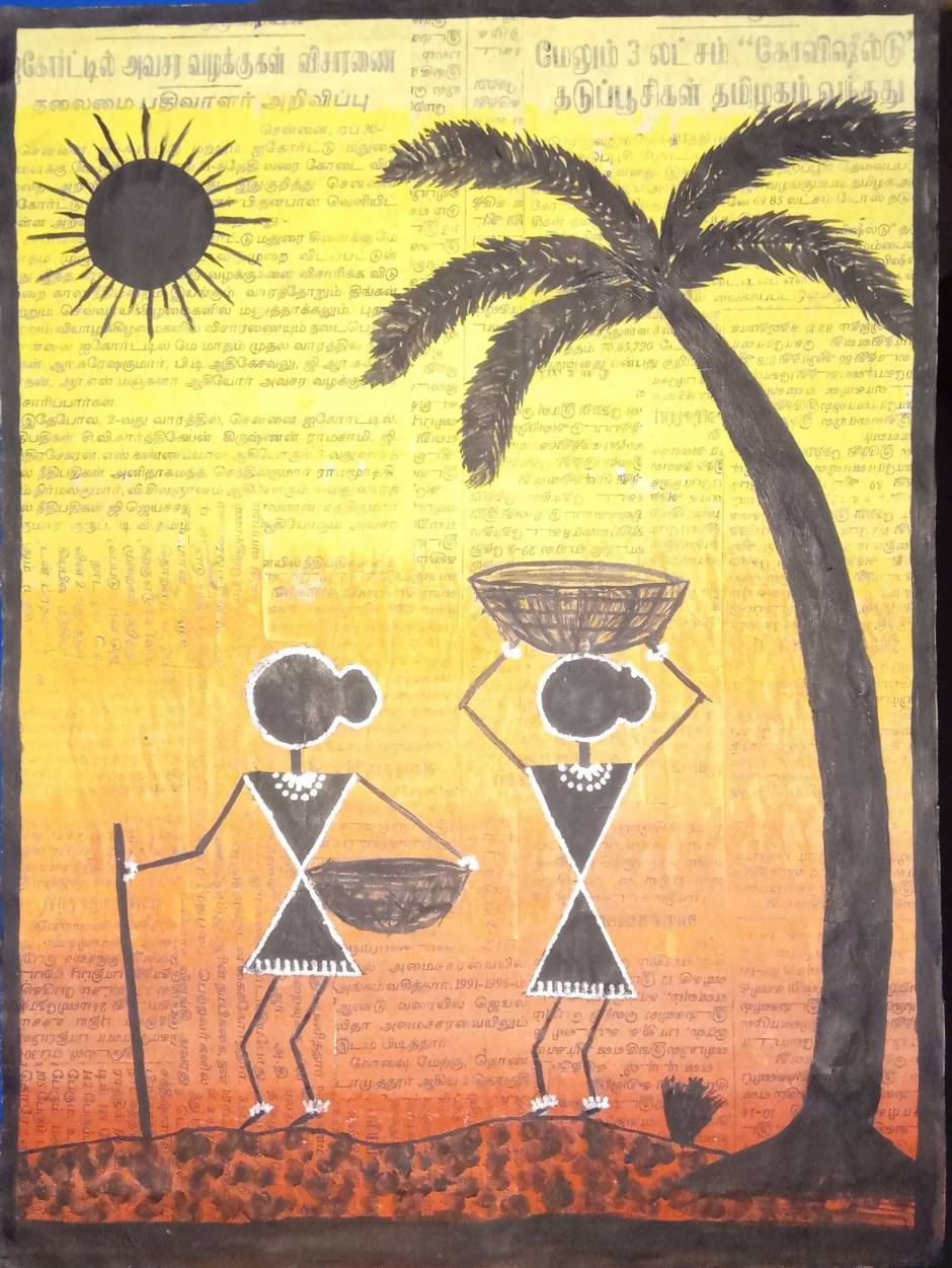 warli painting on newspaper