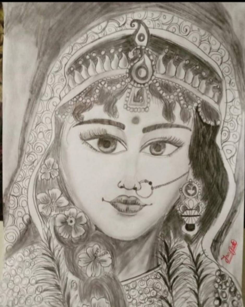Drawing Radha Rani easy || Beautiful Radha pencil drawing - YouTube