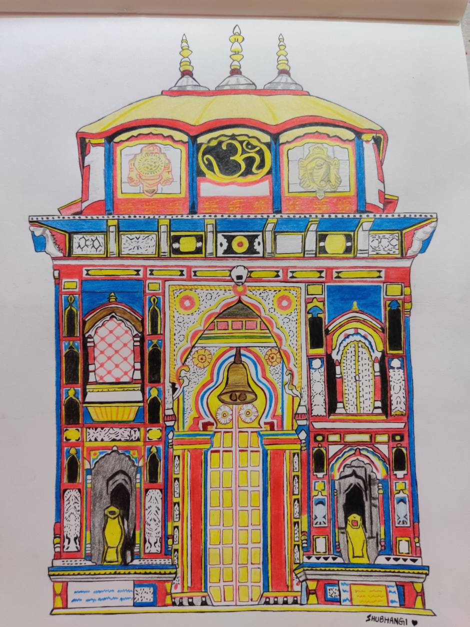 Badrinath Temple Gate Painting by Sandhya Ketkar