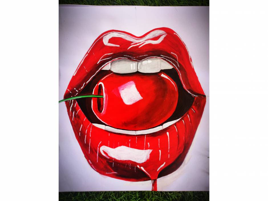 3d red glossy cherry lips