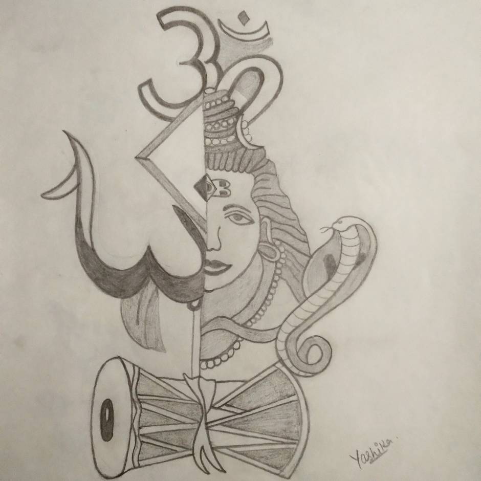 Sketch of Indian's powerful god Lord Shiva with text of Har Har Mahadev on  a yellow bac Stock Photo - Alamy