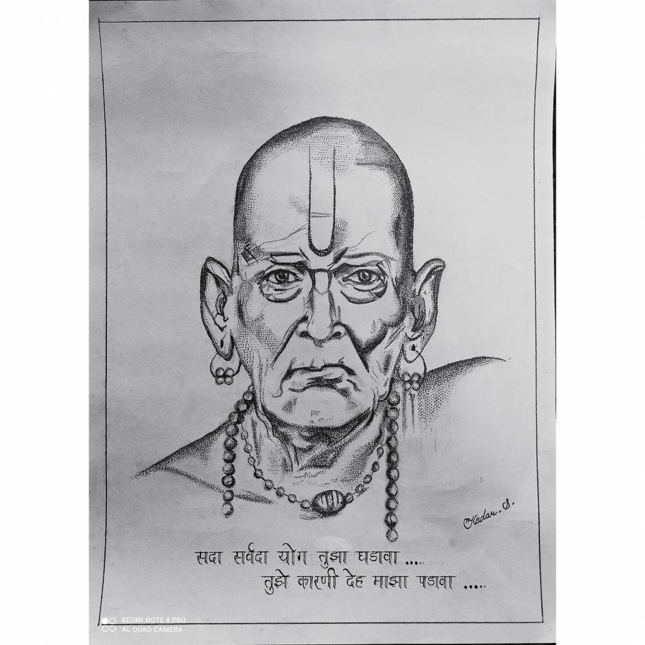 Black & White Handmade charcoal Pencil Sketches of swami samartha, Size:  82x55 CM