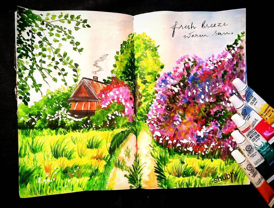 Landscape artwork with camlin watercolor