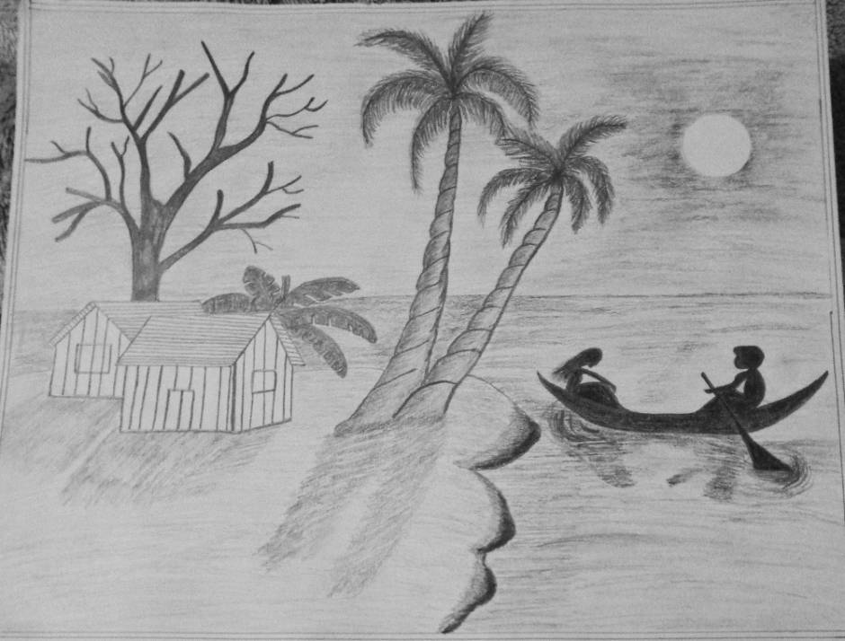 Gramin scenery drawing ll prakritik drishya drawing. - YouTube