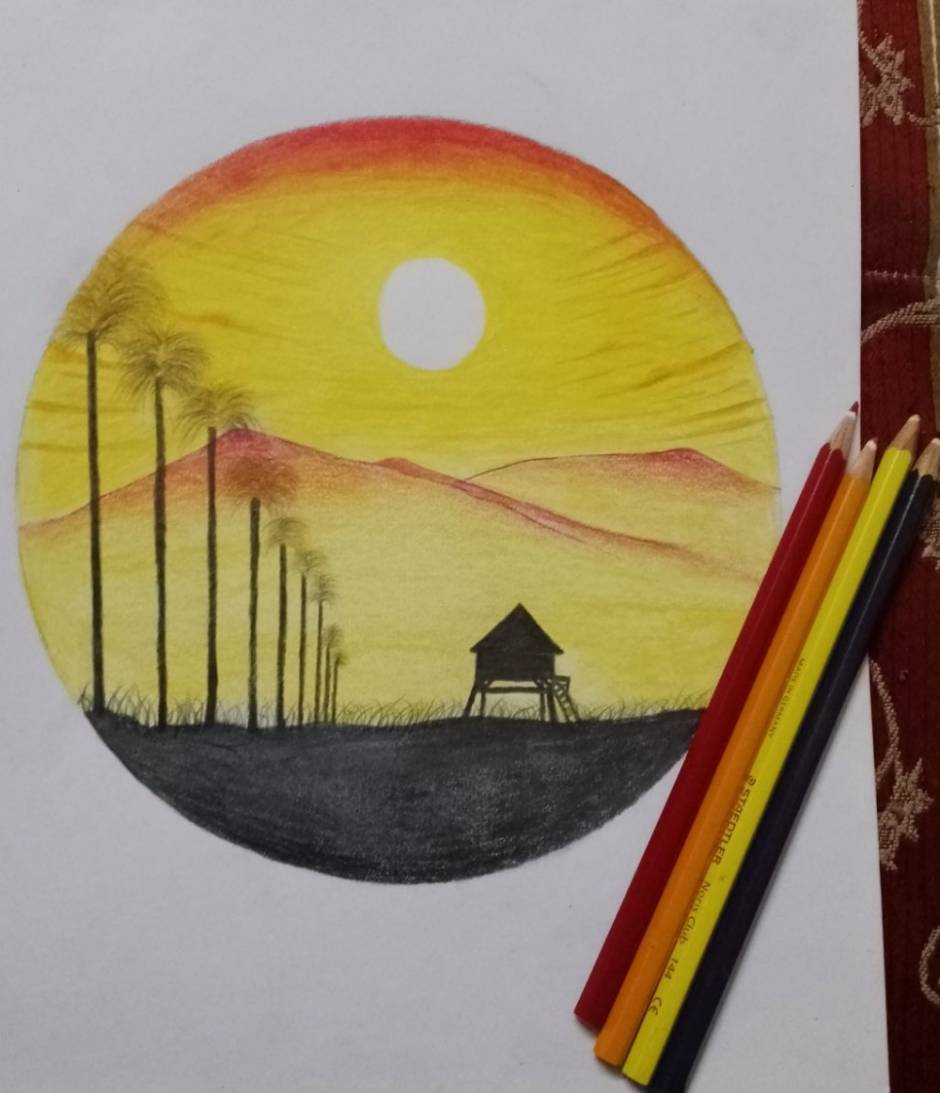 Pencil colored sunset landscape ️