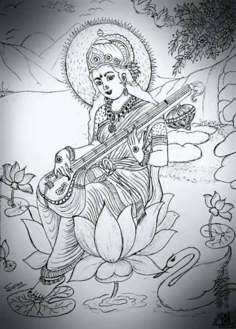 Details 142+ saraswati drawing images